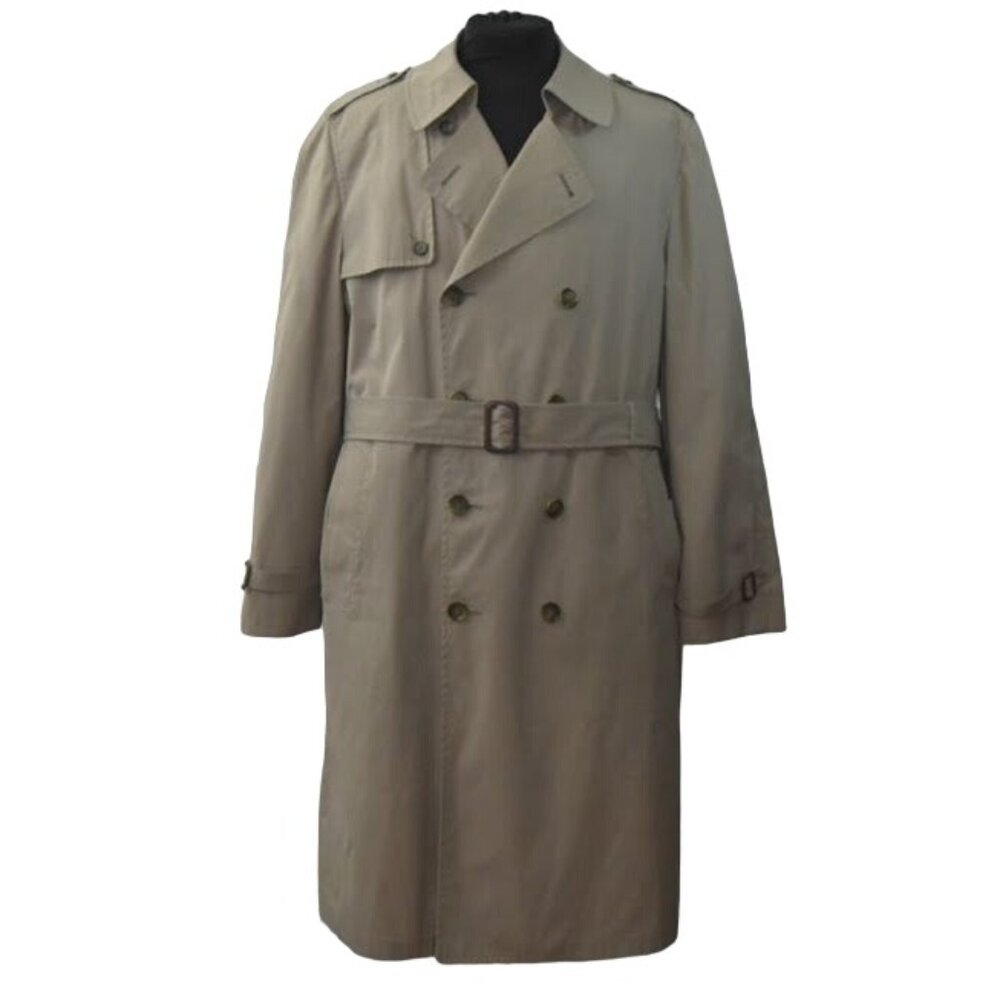 Vintage London Fog Greenwood Maincoats Trench Coat Mens 44L Zip Out Lining Khaki